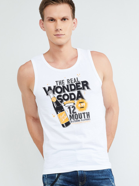 

max Men White Printed Round Neck T-shirt