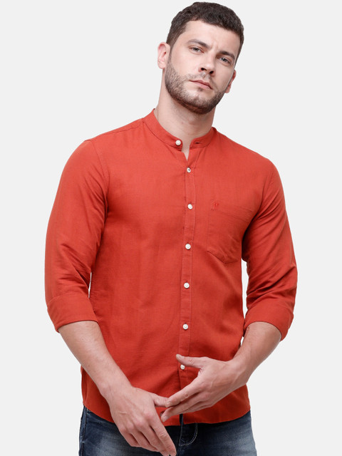 

CAVALLO by Linen Club Men Cotton Linen Rust Regular Fit Solid Casual Shirt