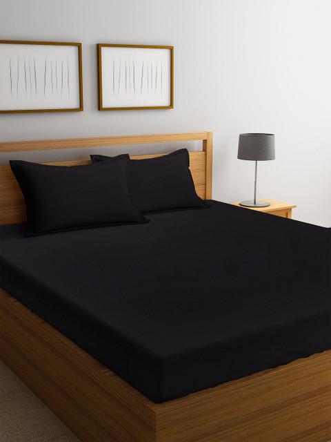 

Trident Black Solid 144 TC Cotton 1 Queen Bedsheet with 2 Pillow Covers