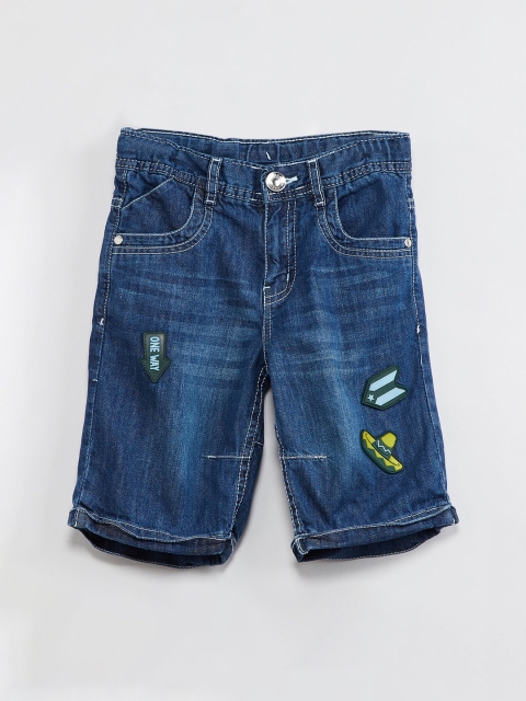 

max Boys Navy Blue Solid Denim Shorts