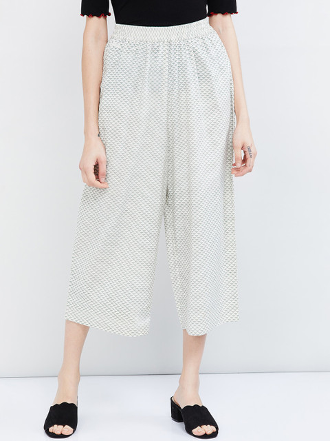 

max Women Off-White & Grey Regular Fit Printed Culottes
