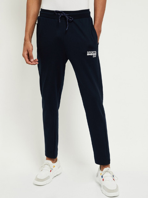 

max Men Navy Blue Solid Track Pants