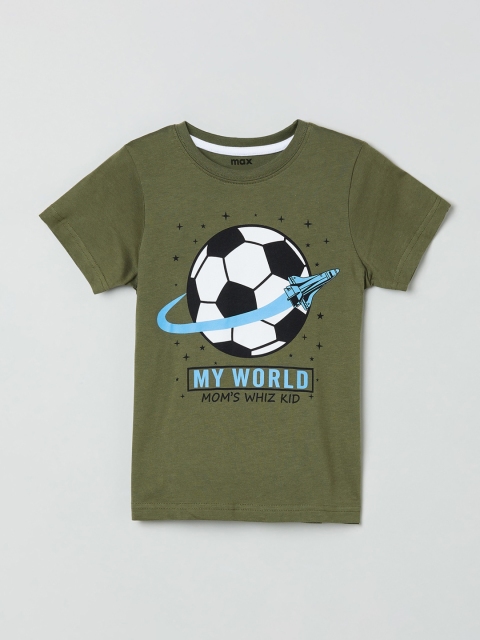 

max Boys Green Printed Round Neck T-shirt