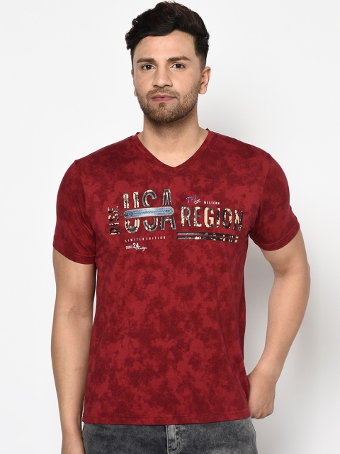 

Duke Men Red Printed V-Neck T-shirt