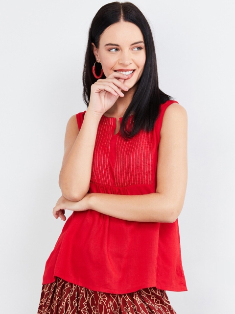 

max Women Red Self Design A-Line Top