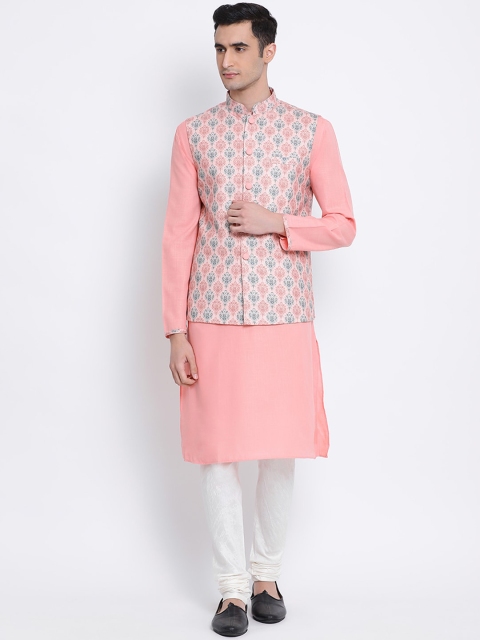 

Sanwara Men Pink & White Solid Kurta with Pyjamas & Nehru Jacket