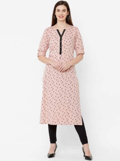 Juliet Women Pink & Black Printed Straight Kurta
