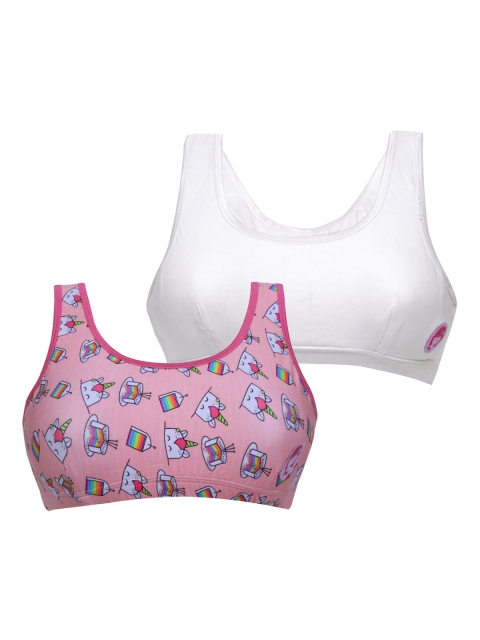 

DChica Peach-Coloured & White Printed Set of 2 Padded Beginners Bra
