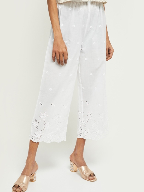 

max Women White Hem Design Straight Palazzos