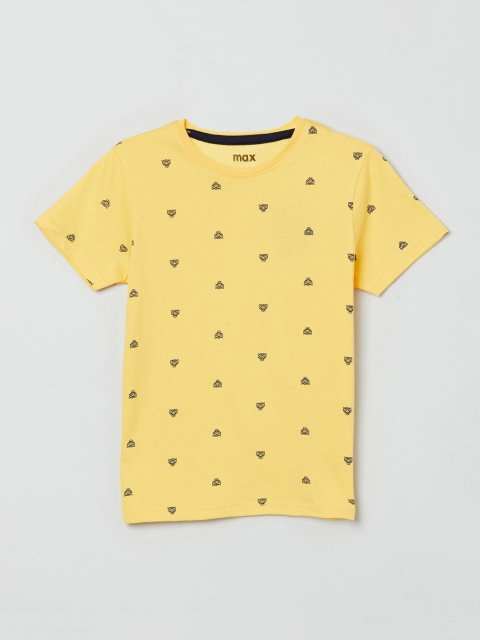 

max Boys Yellow Printed Round Neck Cotton T-shirt