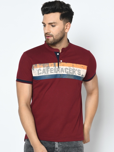 

Duke Men Red Printed Henley Neck T-shirt