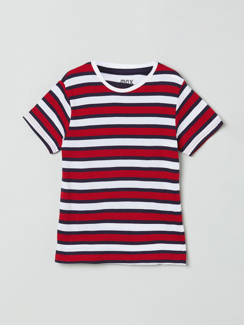 

max Boys Red Striped Round Neck T-shirt