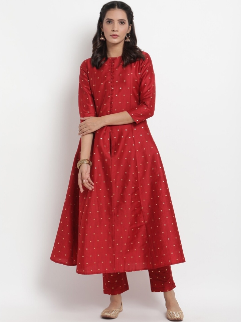 

trueBrowns Women Red Self Design Kurta with Trousers