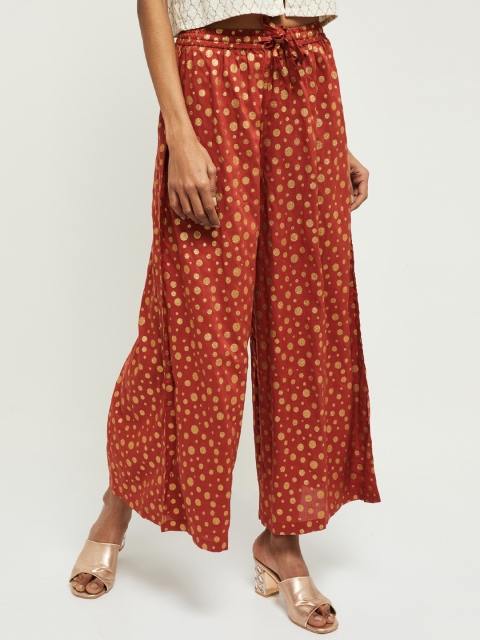 

max Women Rust & Gold-Toned Printed Flared Palazzos