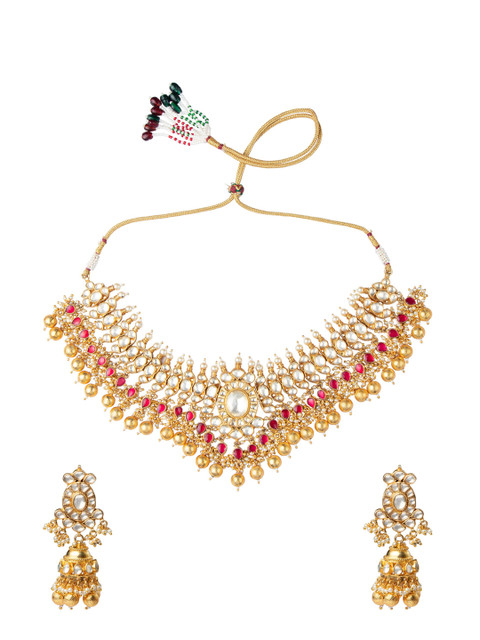 

MORKANTH JEWELLERY White & Pink Metal Gold-Plated Handcrafted Necklace