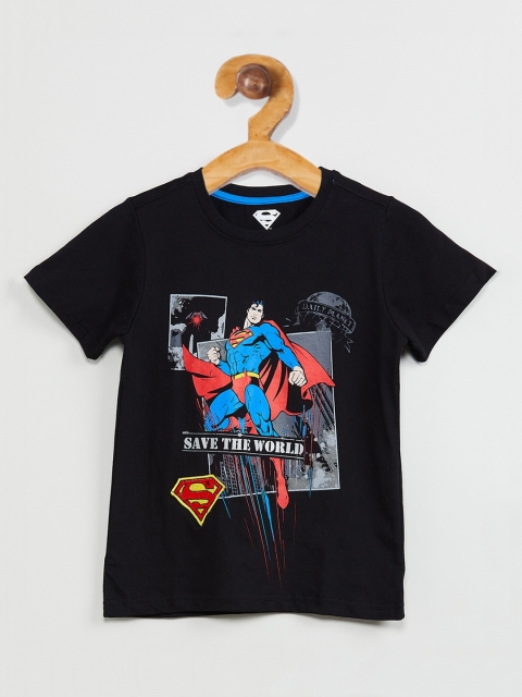 

max Boys Black Superman Printed Round Neck T-shirt