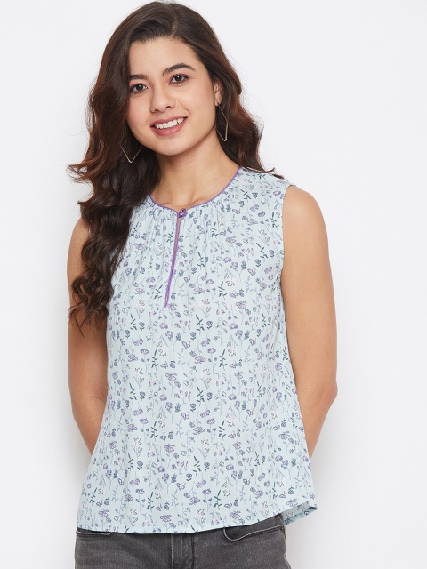 

Imfashini Women Turquoise Blue Printed Top