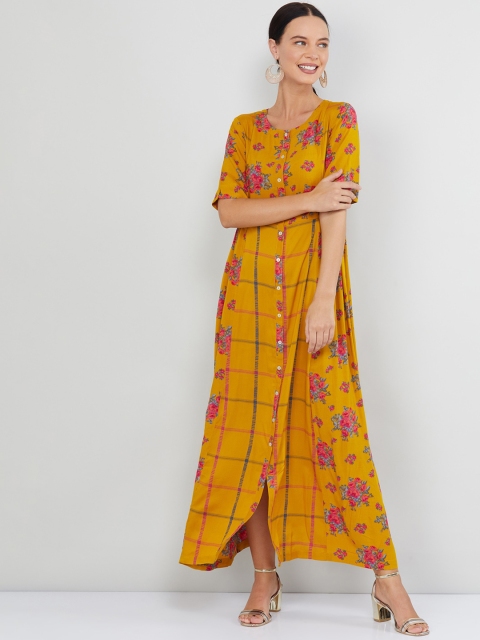

max Women Mustard Yellow Floral Printed Maxi Dress