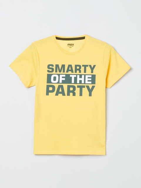 

max Boys Yellow Printed Round Neck T-shirt