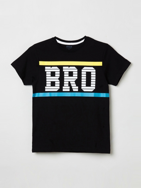 

max Boys Black Printed Round Neck T-shirt