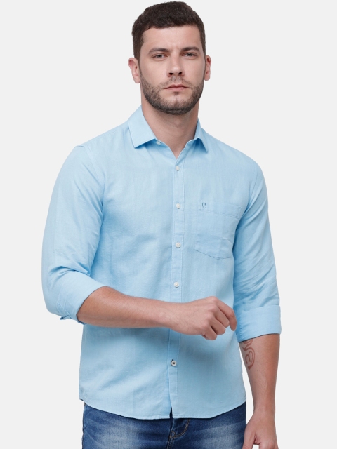 

CAVALLO by Linen Club Men Cotton Linen Blue Regular Fit Solid Casual Shirt