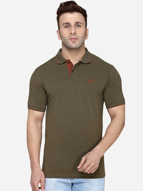 

Greenfibre Men Olive Brown Solid Polo Collar T-shirt