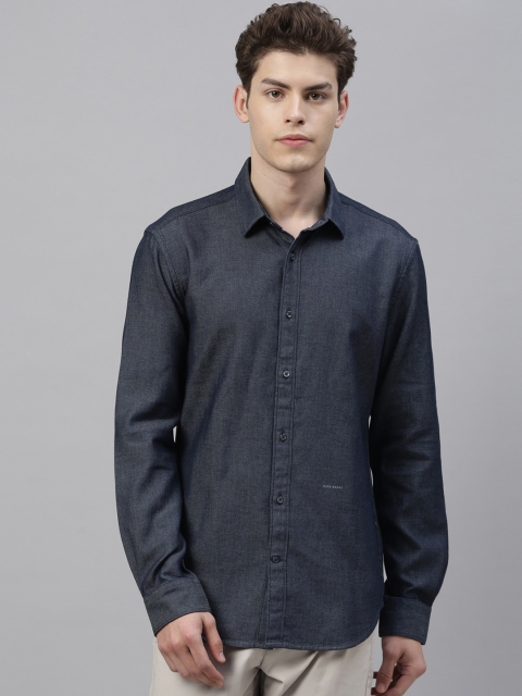 

RARE RABBIT Men Navy Blue Tailored Fit Solid Casual Shirt