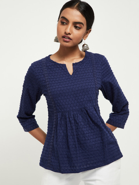 

max Women Navy Blue Self Design A-Line Top