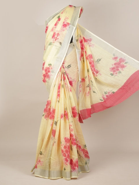

Pothys Yellow & Pink Linen Blend Printed Saree