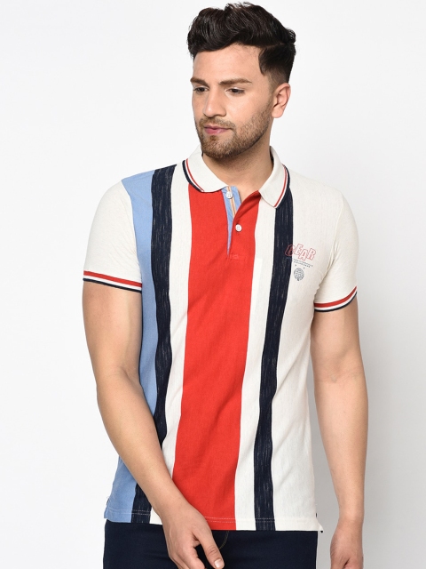 

Duke Men Red & Off-White Striped Polo Collar T-shirt