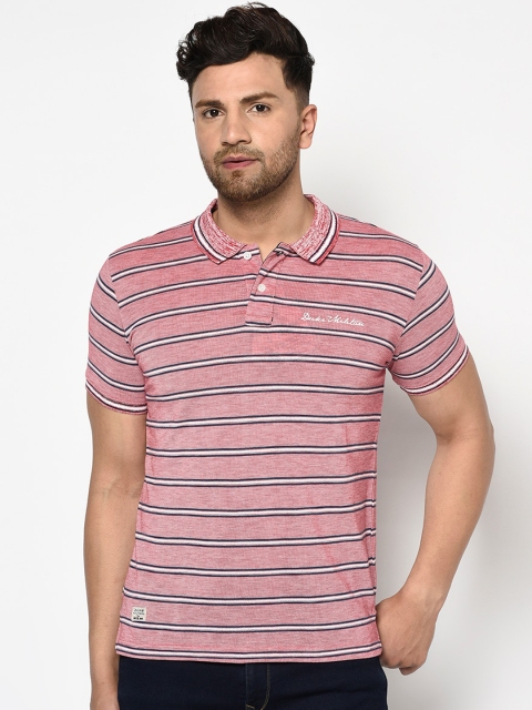 

Duke Men Rose Red Striped Polo Collar T-shirt