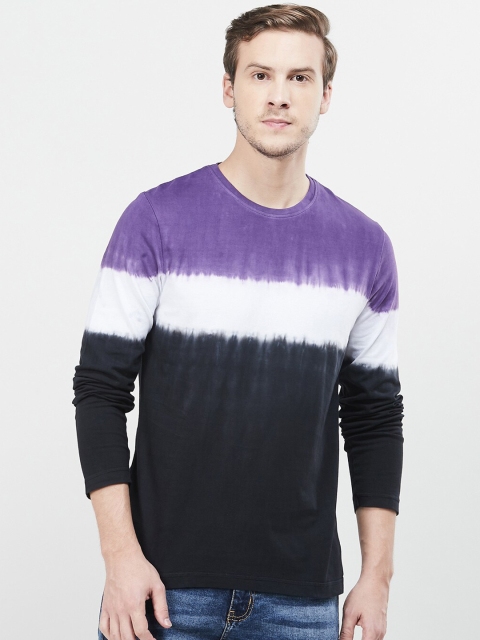 

max Men Black & Purple Dyed Round Neck T-shirt