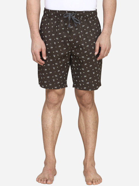 

JADE BLUE Men Brown & White Printed Regular Fit Cotton Lounge Shorts 6RJ4_46