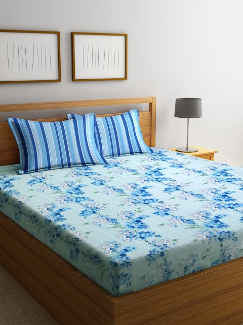 

BOMBAY DYEING Blue & White Floral 160 TC Cotton 1 Queen Bedsheet with 2 Pillow Covers
