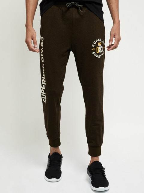 

max Men Olive Green Printed Joggers