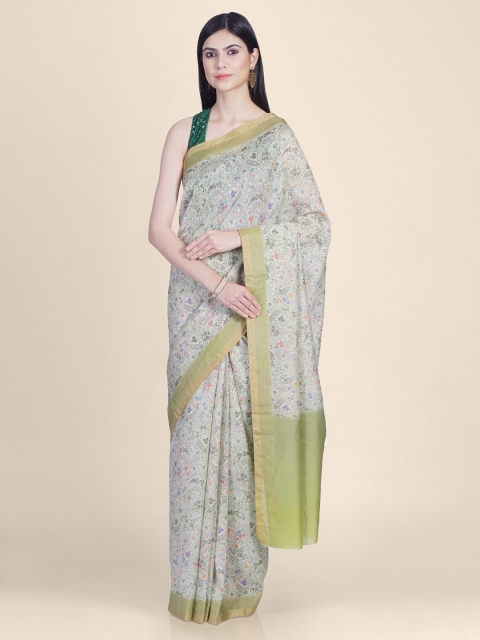 

Kasat Grey & Green Printed Maheshwari Handloom Saree