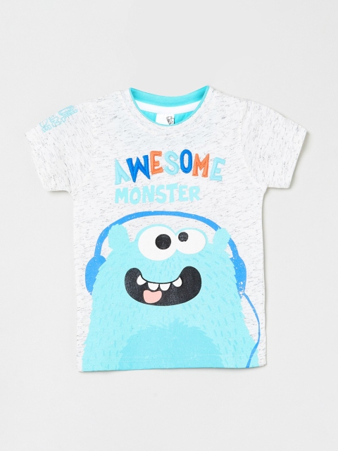 

max Boys White Printed Round Neck Cotton T-shirt