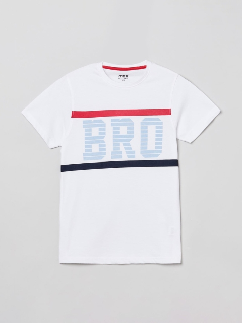 

max Boys White Printed Round Neck T-shirt