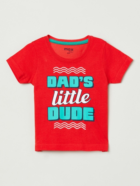 

max Boys Red Printed Round Neck Cotton T-shirt