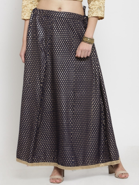 

Clora Creation Women Navy Blue & Gold-Coloured Printed Maxi-Length Skirt