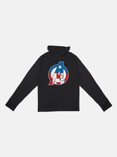 

Marvel Avengers Boys Black Captain America Printed High Neck T-shirt