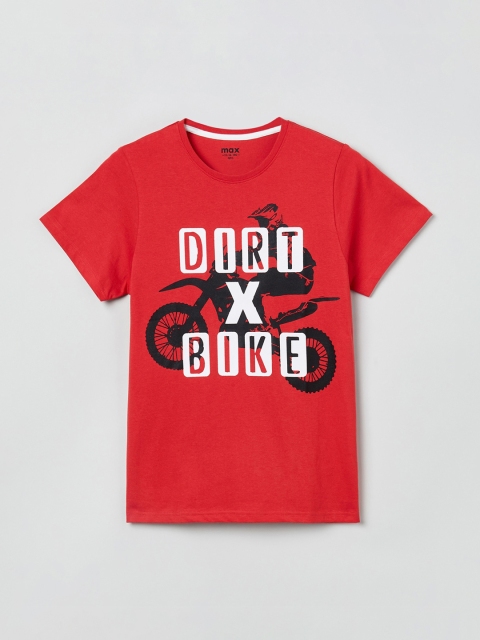 

max Boys Red Printed Round Neck T-shirt