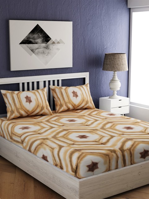 

EverHOME Beige & Camel Brown Abstract 210 TC Cotton 1 King Bedsheet with 2 Pillow Covers