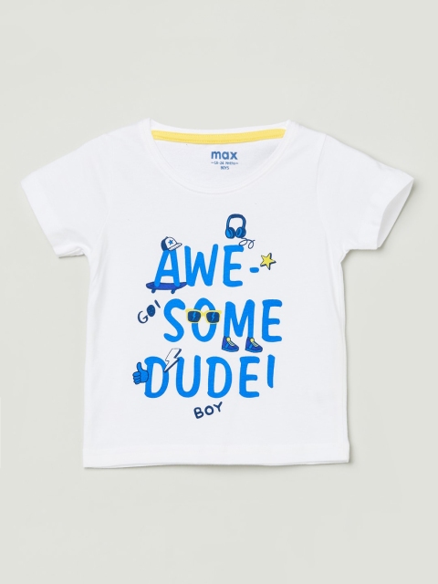 

max Boys White Printed Round Neck T-shirt