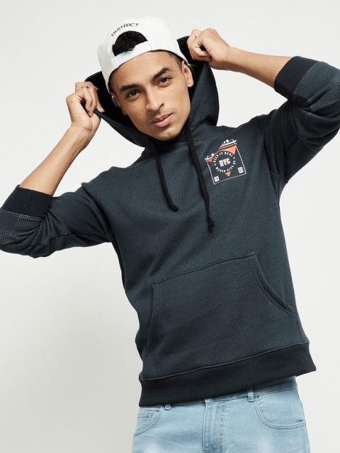 

max Men Blue Printed Hooded Sweatshirt