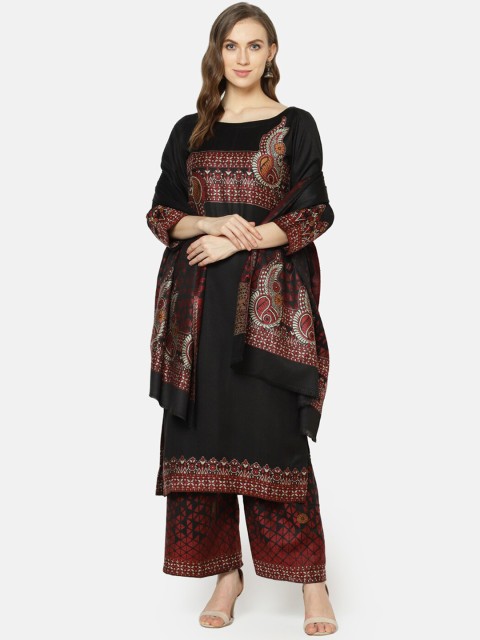 

Safaa Women Black Acro Wool Woven Suit & Dupatta (Unstiched) For Winter