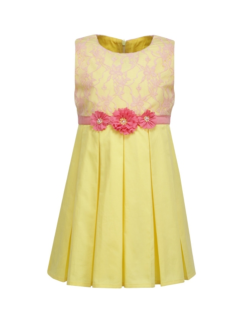 

A Little Fable Girls Yellow Self Design Fit and Flare Dress