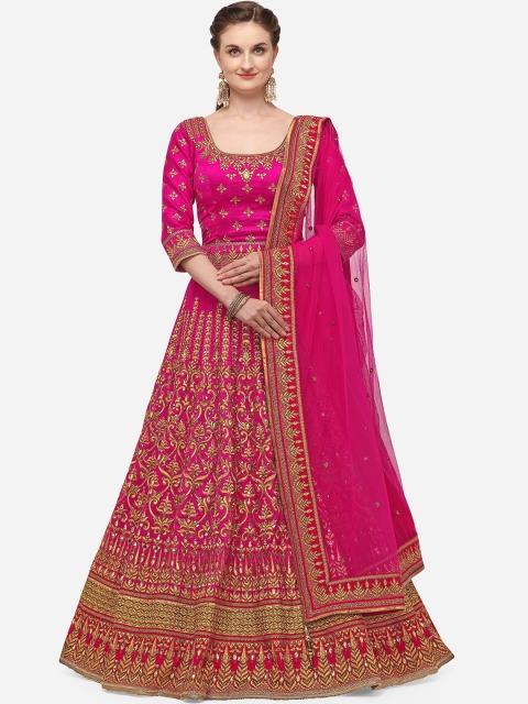 

NAKKASHI Pink & Gold-Toned Embroidered Unstitched Lehenga & Blouse with Dupatta