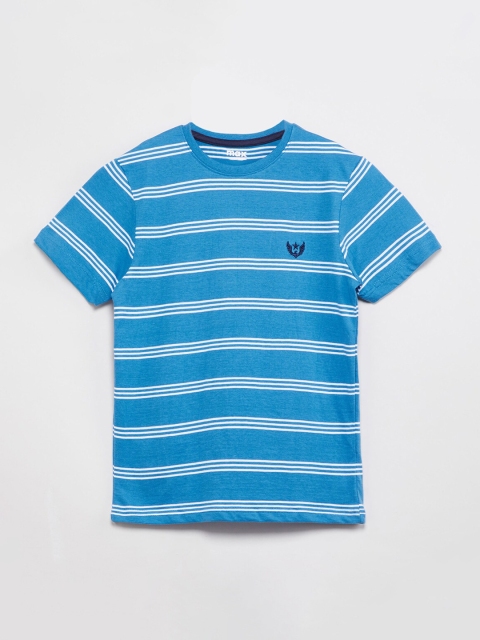 

max Boys Blue Striped Round Neck Cotton T-shirt