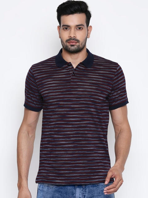 

People Men Burgundy Striped Polo Collar T-shirt